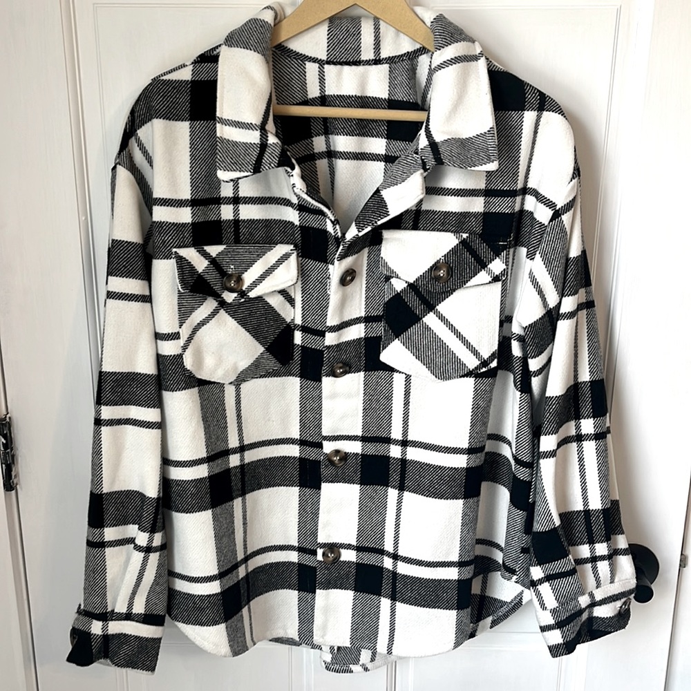 Large Black and White Plaid Shacket